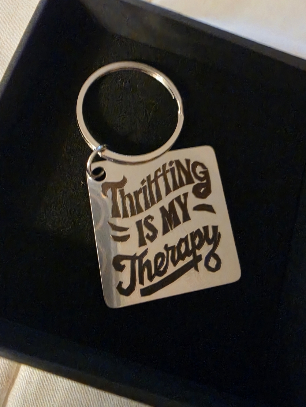 Square Silver Keychain - "I'd Rather Be Thrifting"